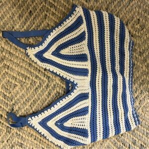 Hollister Blue and White Crochet Crop Top